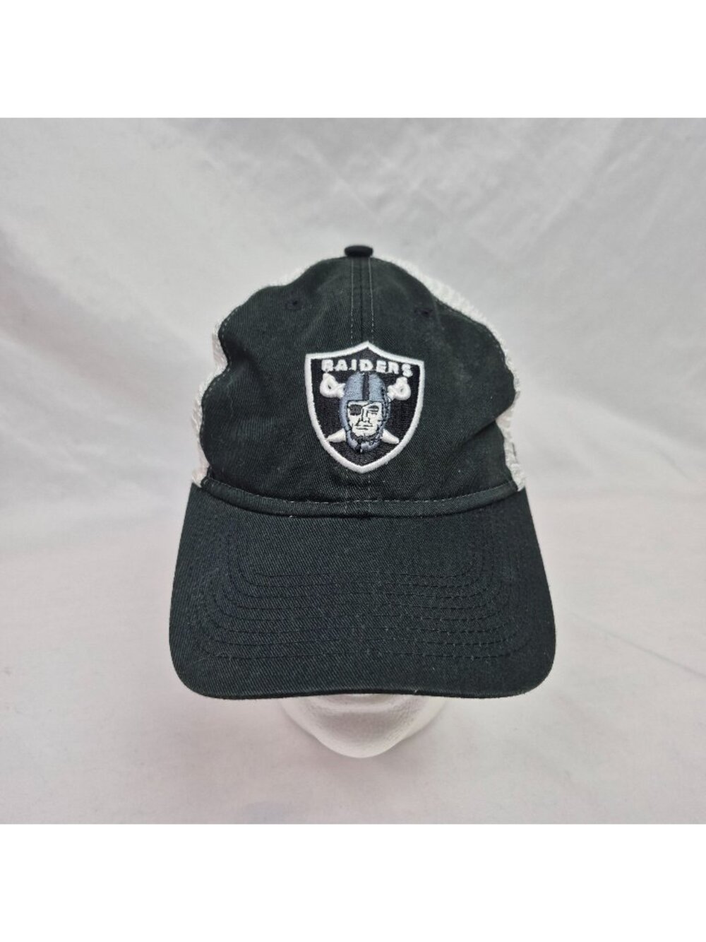 Oakland Raiders Adjustable Baseball Cap Mesh Trucker Hat Blk/Wht NFL 1970's VTG